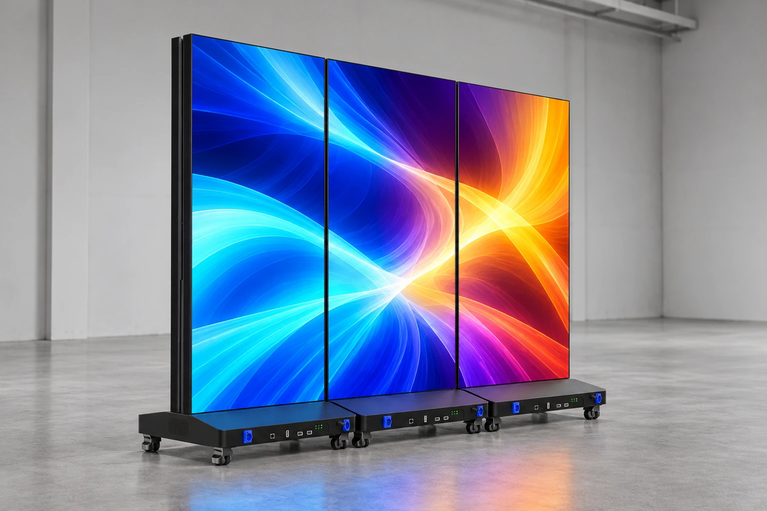 Generated illustration of three LED poster displays arranged together