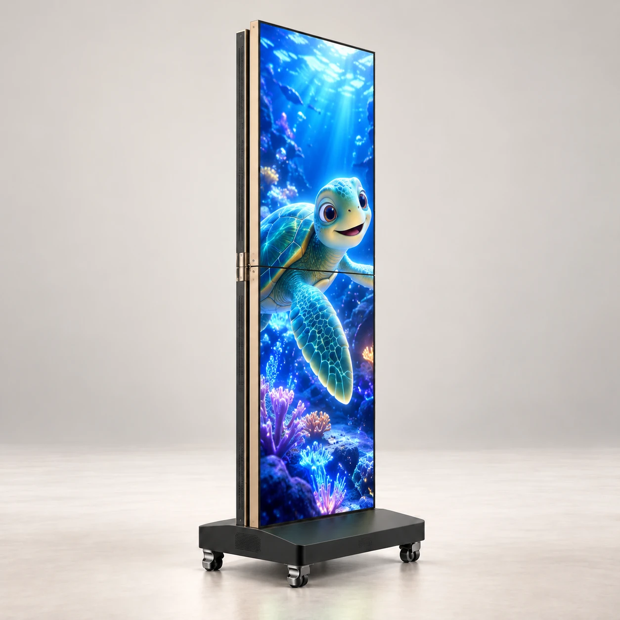 Vertical-fold LED Poster reference-based product render